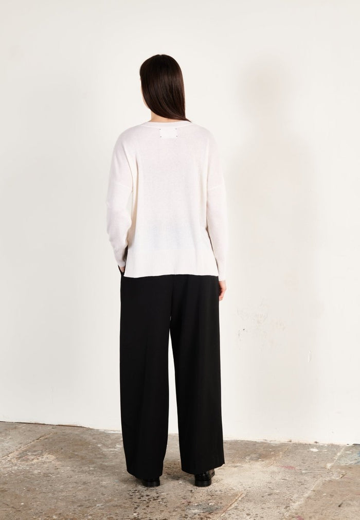 Pull col V cachemire écru femme - HANA 1
