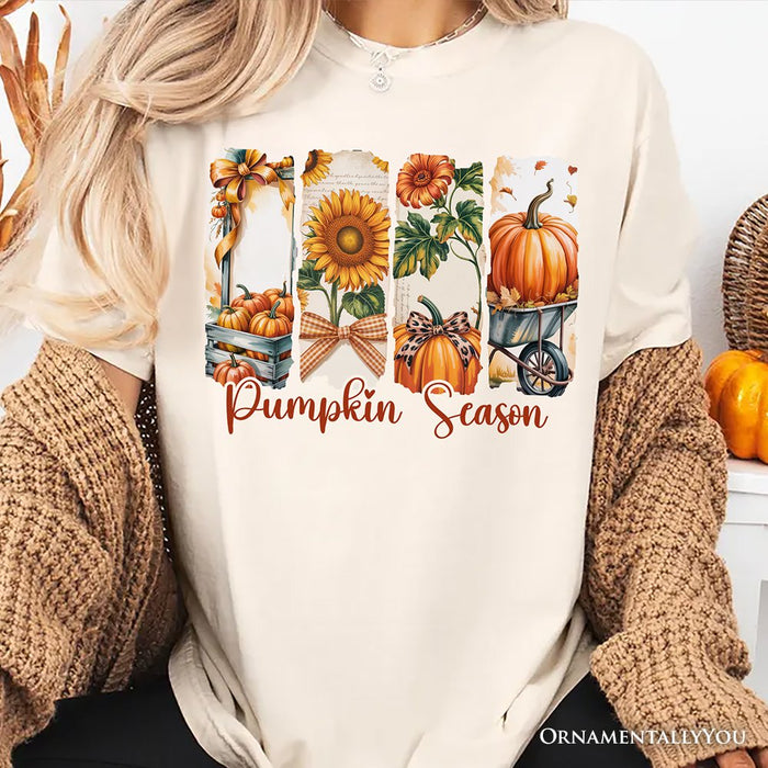 Pumpkin Season T-Shirt, Fall Sunflower Coquette Bow Autumn Tee T-Shirts OrnamentallyYou