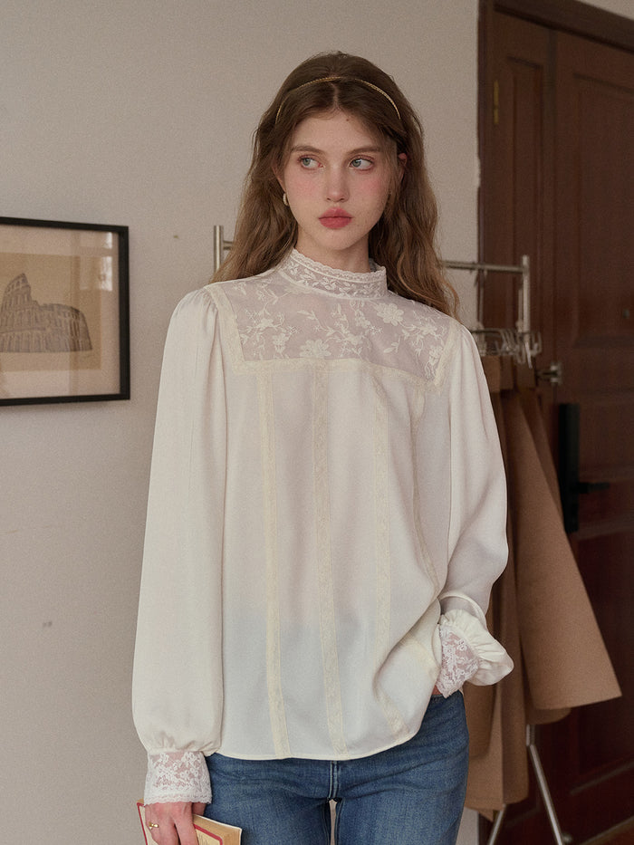 Raya Stand Collar Embroidery Blouse