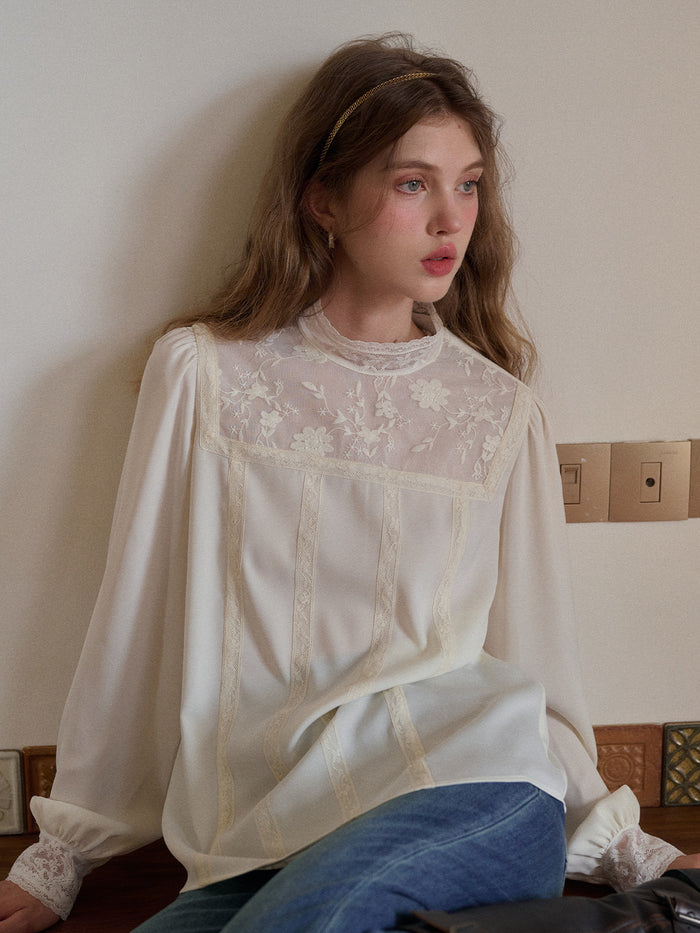 Raya Stand Collar Embroidery Blouse