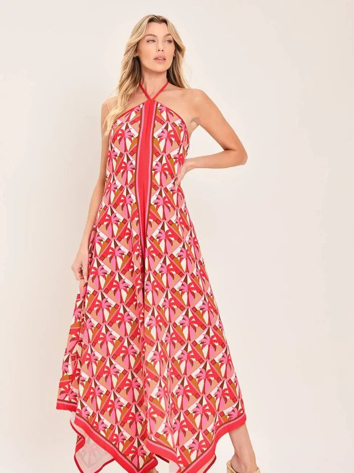 Red Palm Print Midi Dress FINAL SALE