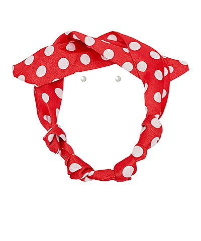 Red polka dot scarf necklace with bow-tie design