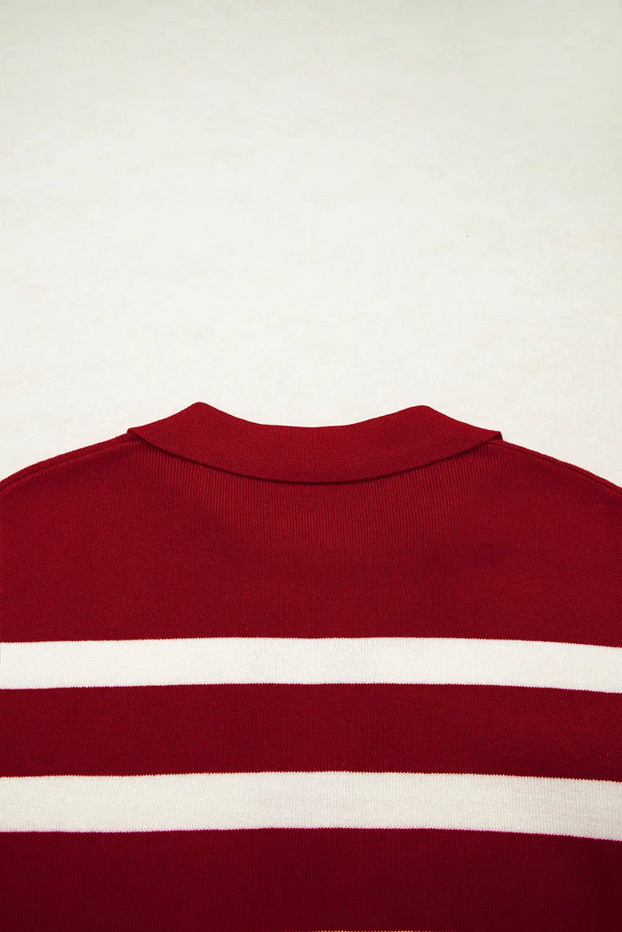 Red Stripe Collared Split Neck Sleeveless Sweater - Sweaters & Cardigans/Short Sleeve