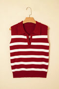 Red Stripe Collared Split Neck Sweater Vest - S - Sweaters & Cardigans/Sweater Vests