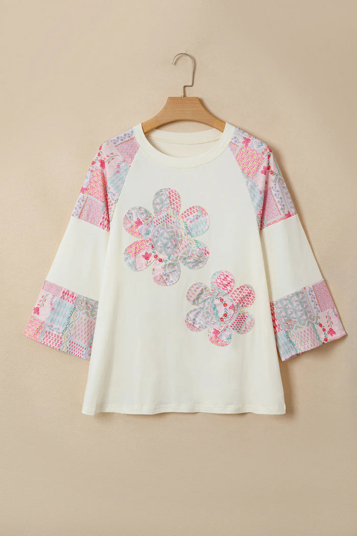 Retro Floral Patchwork Long Sleeve Top