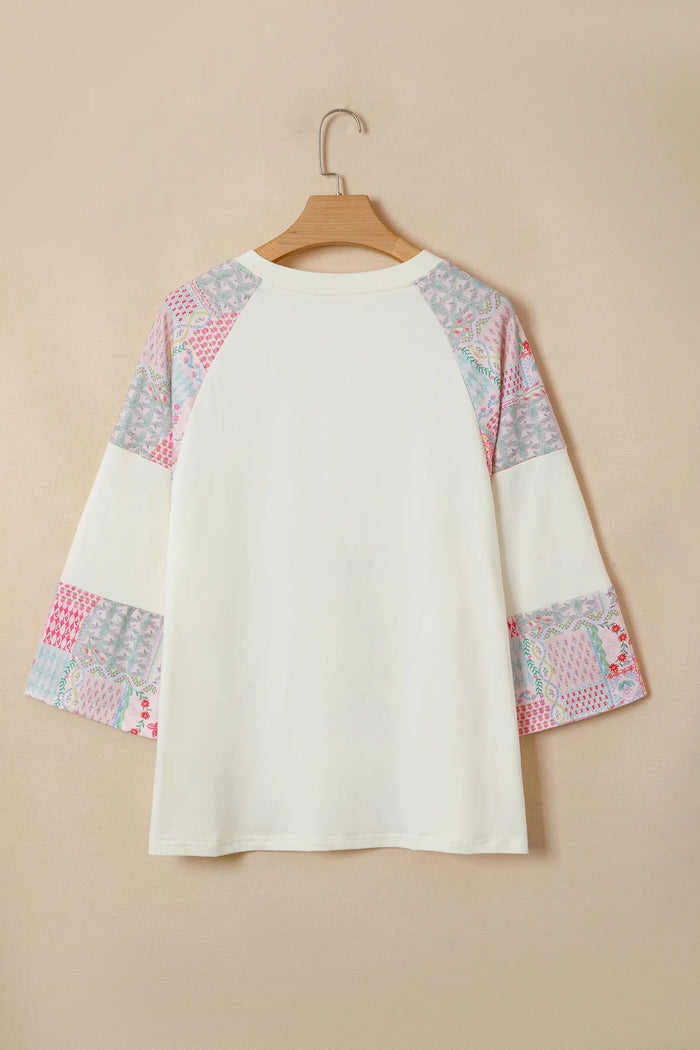 Retro Floral Patchwork Long Sleeve Top
