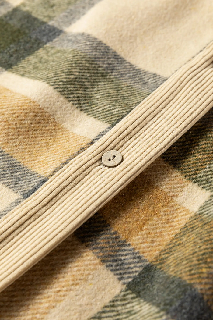 Retro Plaid Corduroy Patchwork Shacket – Parchment