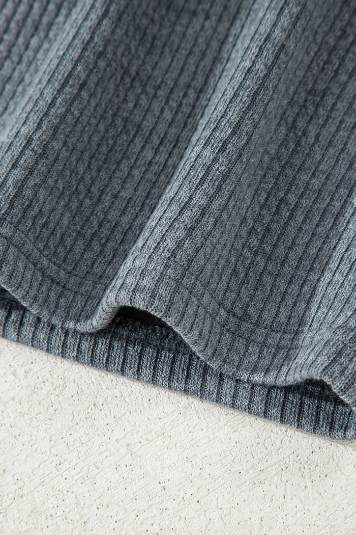 Ribbed Knit Buttons Front Flap Pocket Casual Shacket – Medium Grey