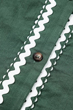 Contrast Ricrac Trim Button V-Neck Knotted Bracelet Sleeve Shift Dress - Dresses/Mini Dresses