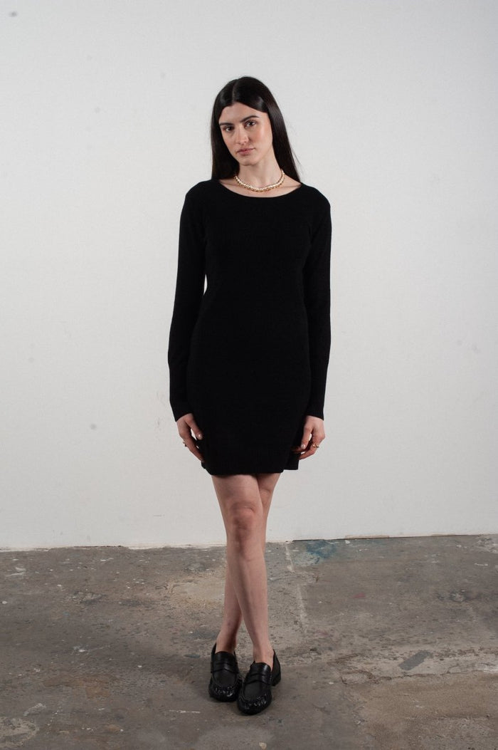 Robe col rond femme en cachemire noir - LILLY 12
