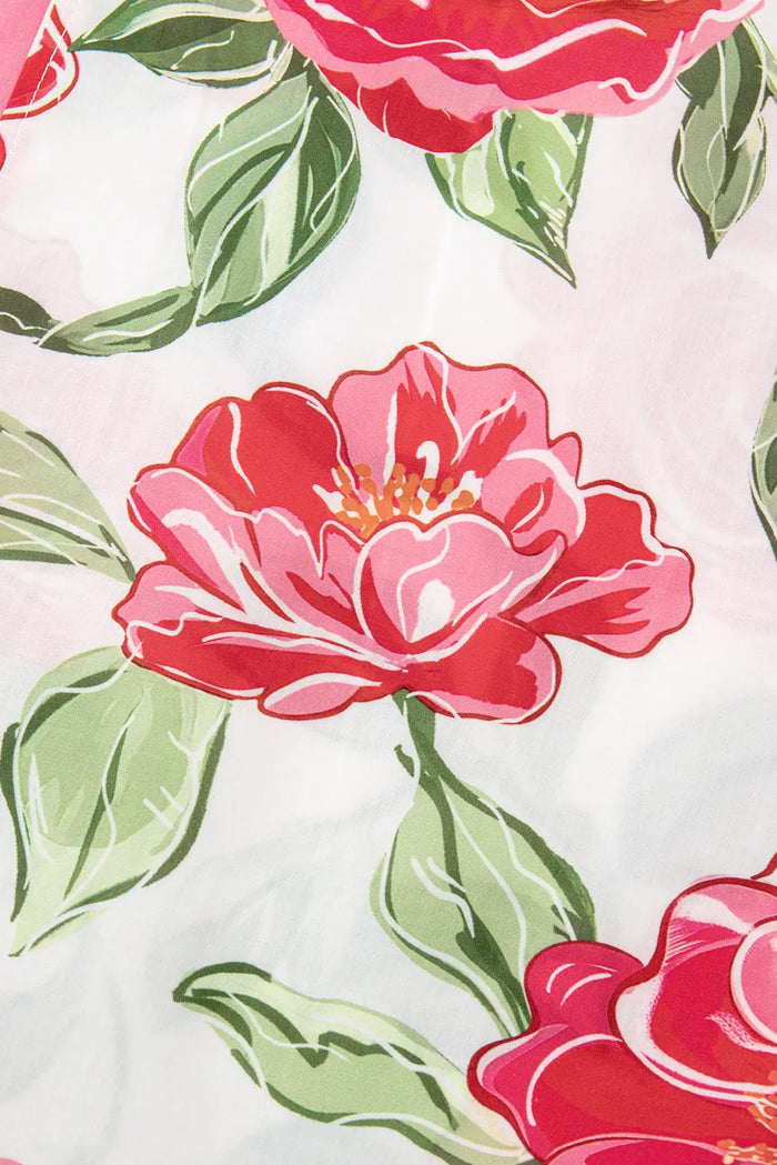 Rose Plus Size Floral Print Frilled Stripes Detail Short Sleeve Blouse - Size/Plus Tops/Plus Blouses & Shirts
