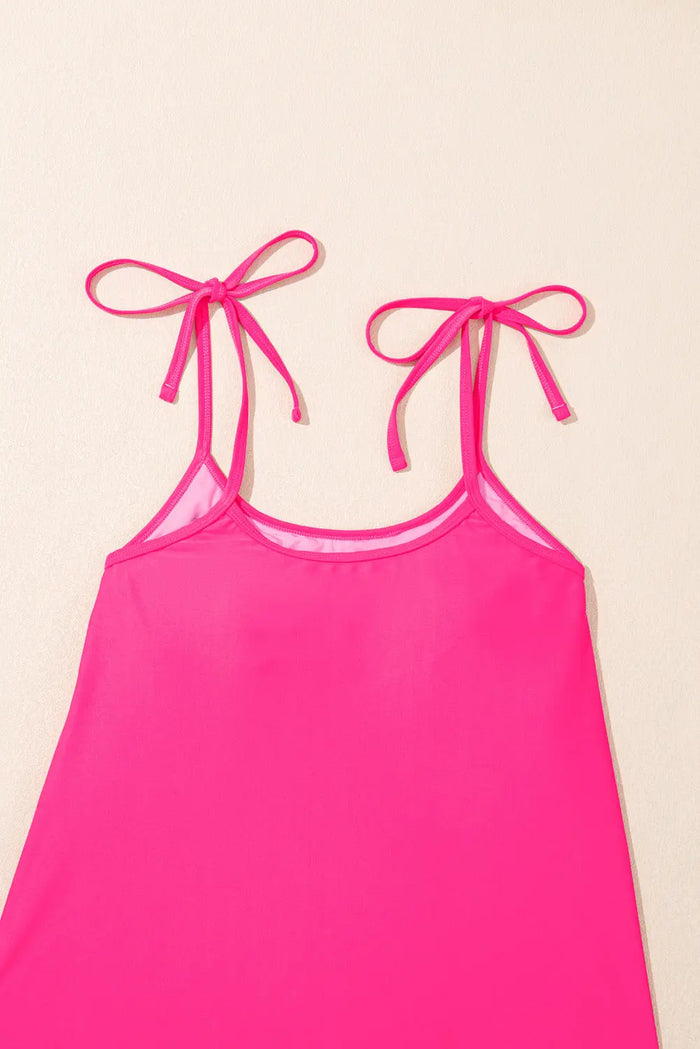 Rose Red Tie Shoulder Floral Print Cute Tankini Set - Swimwear/Tankinis