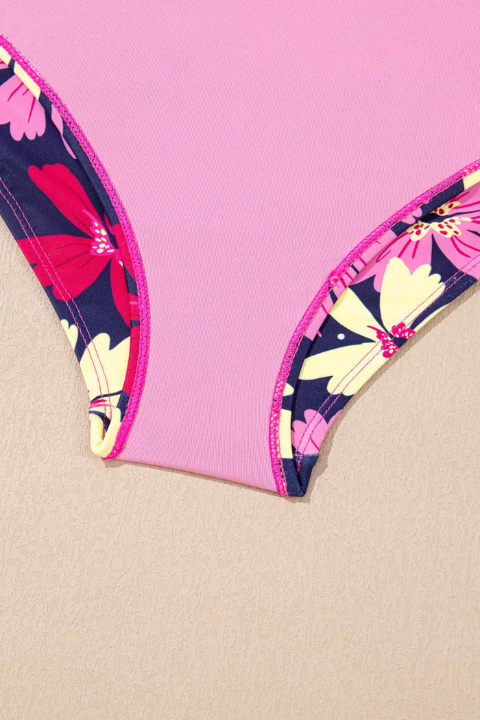Rose Red Tie Shoulder Floral Print Cute Tankini Set - Swimwear/Tankinis