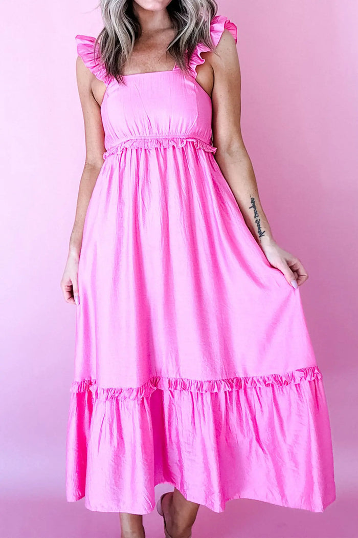 Ruffle Trim High Waist Sleeveless Maxi Dress