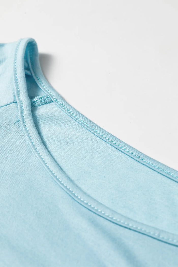 Ruffled Short Sleeve Plus Size Casual Blouse – Light Blue