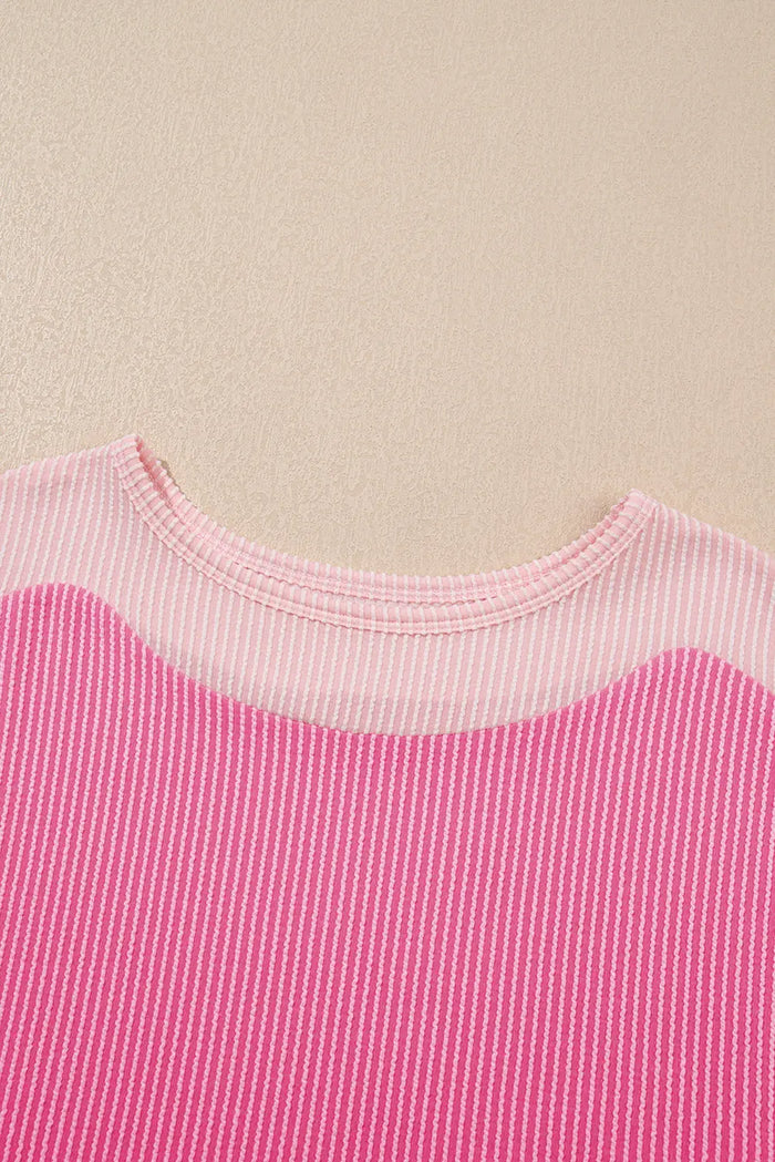 Sachet Pink 2-tone Patchwork Ribbed Co-ord Outfit - Two Piece Sets/Pant Sets