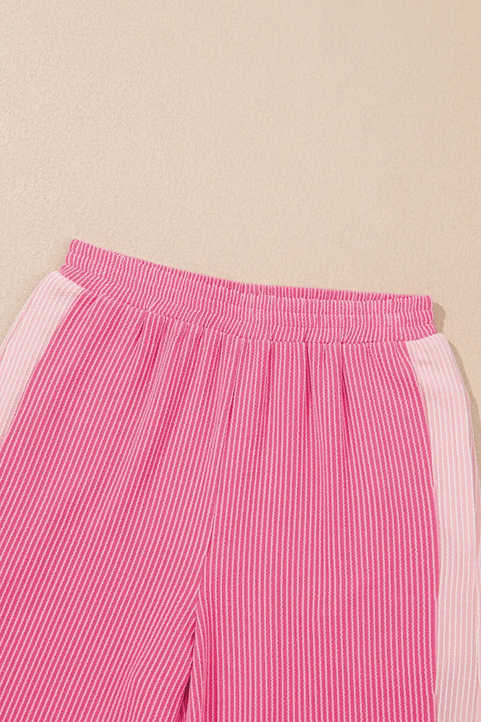 Sachet Pink 2-tone Patchwork Ribbed Co-ord Outfit - Two Piece Sets/Pant Sets