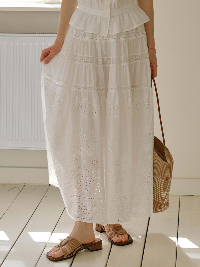 Samara Hollow Lace Embroidered 100% Cotton Skirt