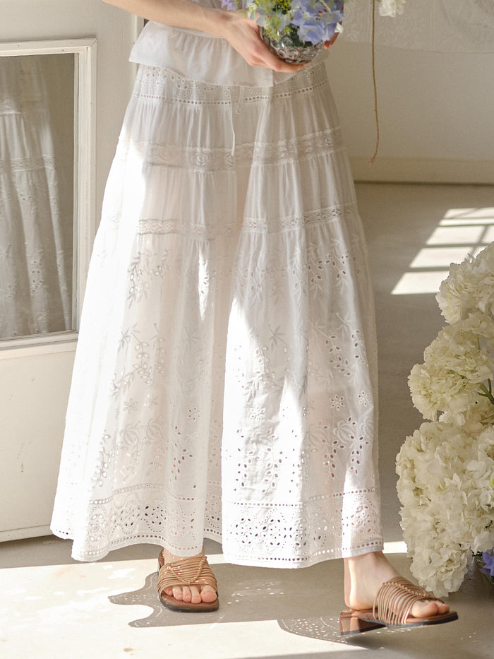 Samara Hollow Lace Embroidered 100% Cotton Skirt