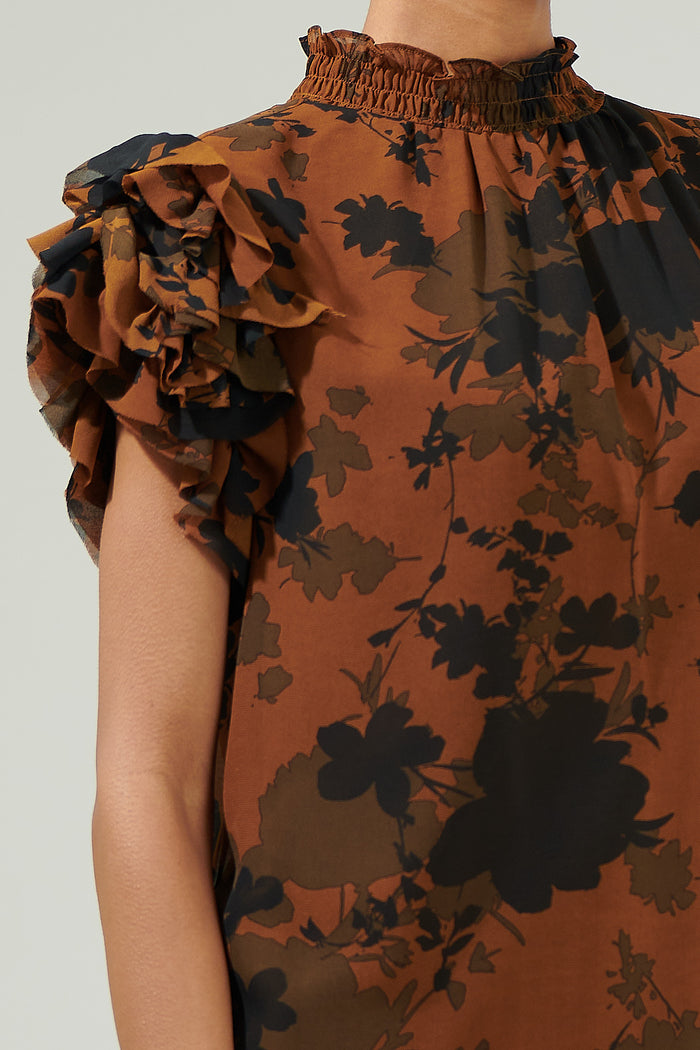 Sandy Floral Brenna Mock Neck Ruffle Blouse