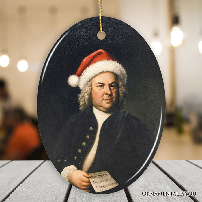 Santa Bach Christmas Ornament, Baroque Composer Holiday Gift for Musician Ceramic Ornament OrnamentallyYou Oval