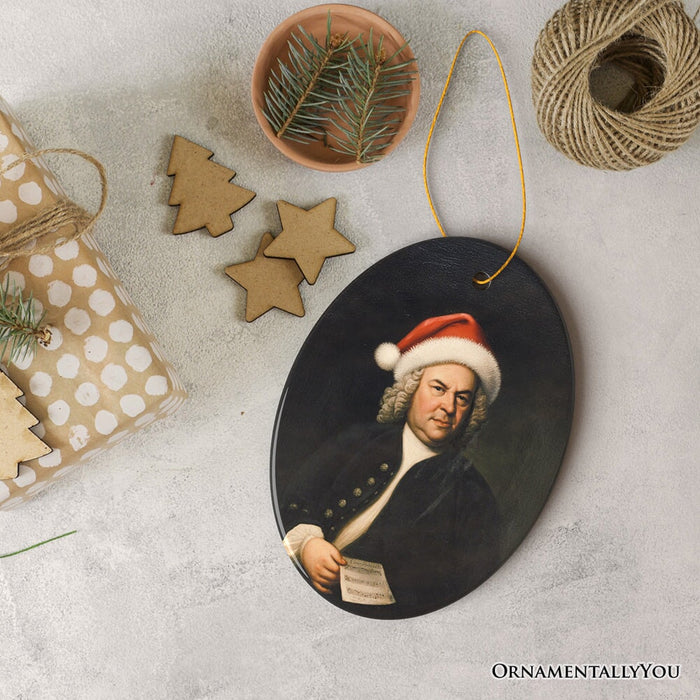 Santa Bach Christmas Ornament, Baroque Composer Holiday Gift for Musician Ceramic Ornament OrnamentallyYou
