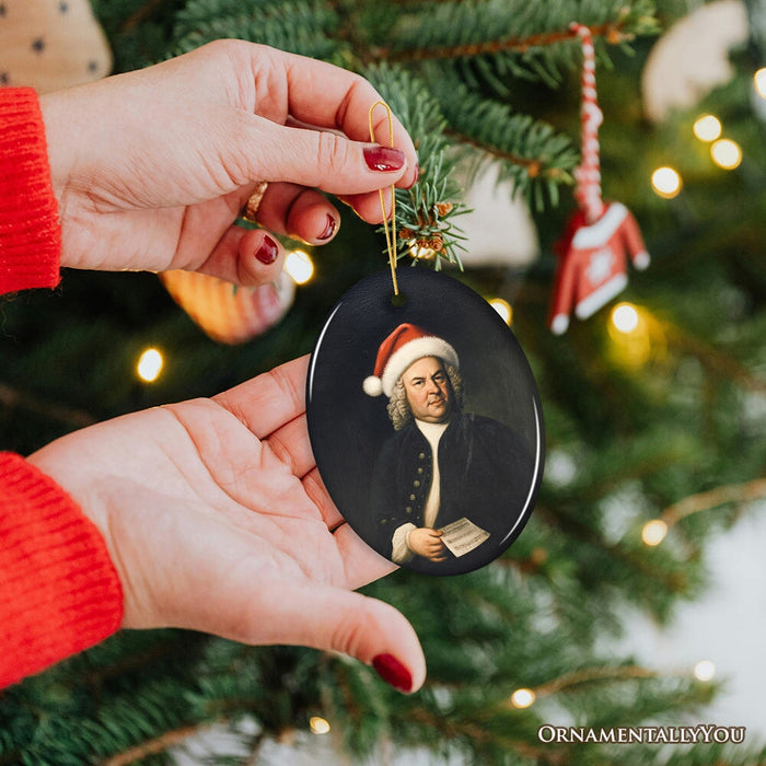 Santa Bach Christmas Ornament, Baroque Composer Holiday Gift for Musician Ceramic Ornament OrnamentallyYou