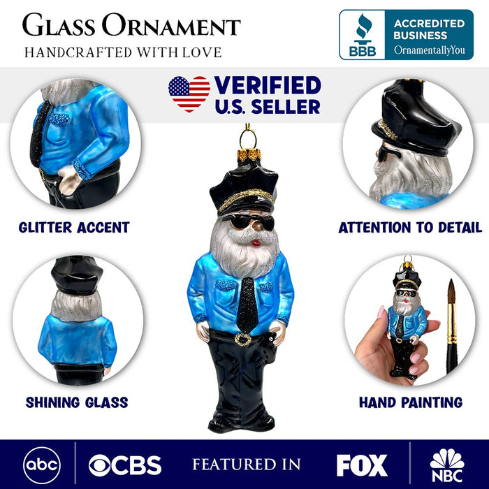 (Pre-Order) Santa the Police Officer Glass Christmas Ornament, Law Enforcement Cop Tree Decor Glass Ornament OrnamentallyYou