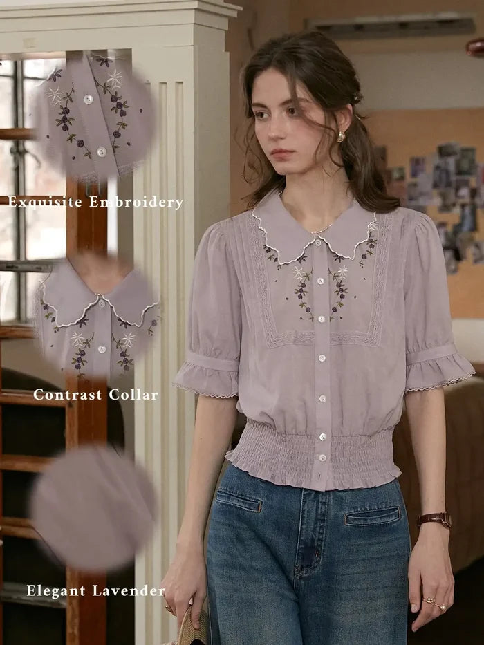 Sarahi Peter Pan Collar Embroidered Linen Blouse