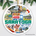 Saratoga Springs Christmas Ornament, New York Spa City and Health Resort Souvenir Ceramic Ornament OrnamentallyYou Circle Version 1