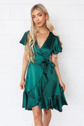 Satin Butterfly Midi Dress - Emerald Green - Runway Goddess