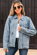 Scallop Trim Collar Patched Pocket Button Up Mineral Washed Denim Jacket – Myosotis