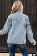 Scallop Trim Collar Patched Pocket Button Up Mineral Washed Denim Jacket – Myosotis