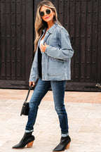 Scallop Trim Collar Patched Pocket Button Up Mineral Washed Denim Jacket – Myosotis