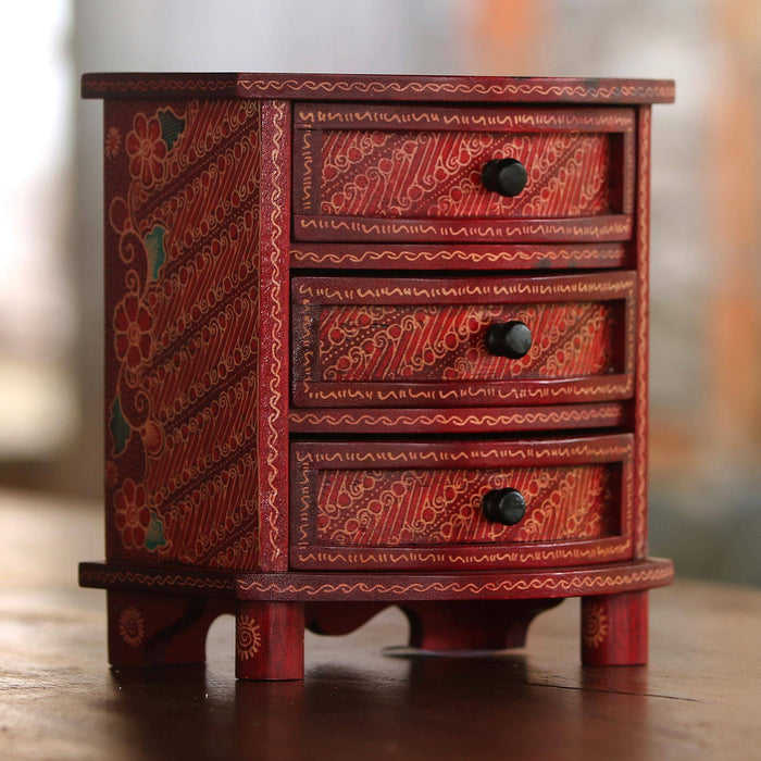 Scarlet Scrolls Batik Jewelry Box