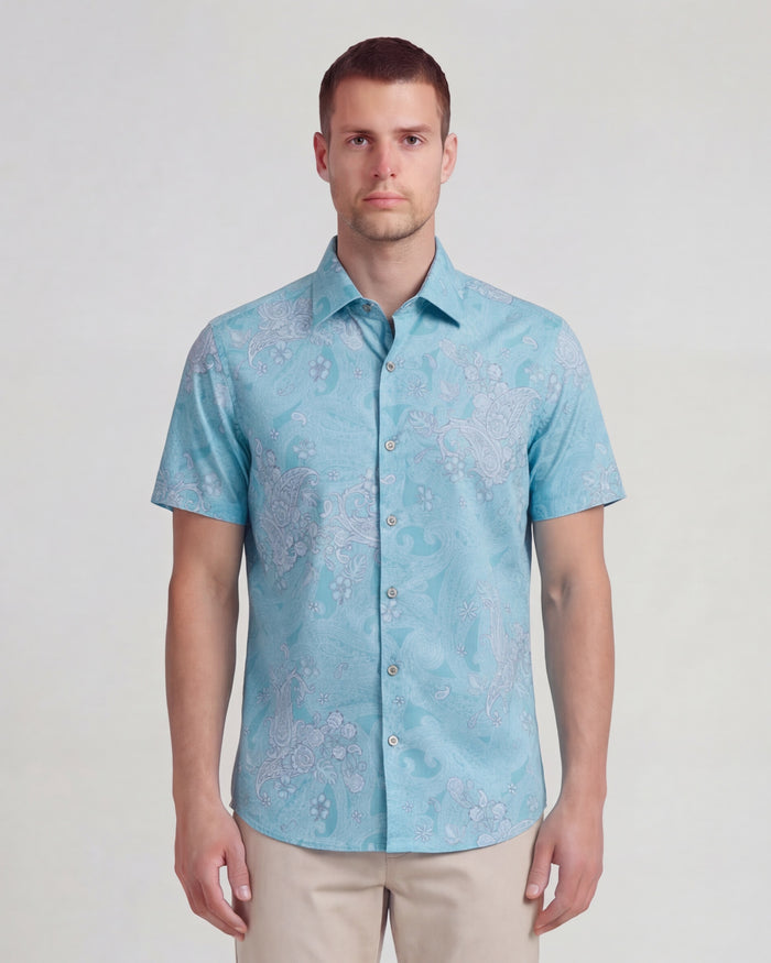 SCOTT PAISLEY EXPLOSION TEAL MENS PRINTED SHIRT