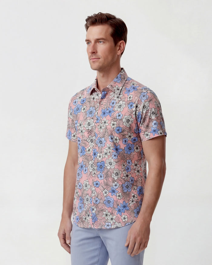 SCOTT TROPICAL MIX CORAL MENS PRINTED SHIRT