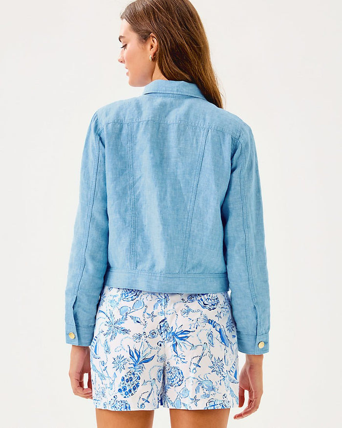 Seaspray Linen Jacket - Blue Peri X Resort White