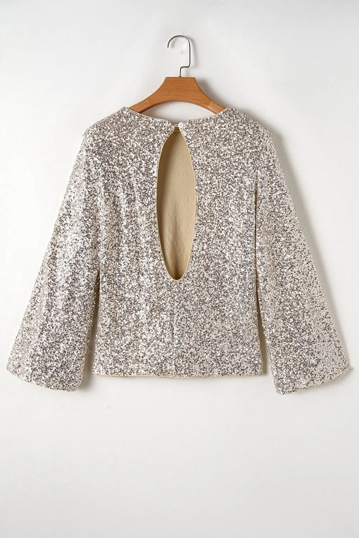 Sequin Puff Sleeve Cutout Back Blouse - Occasionwear/party tops