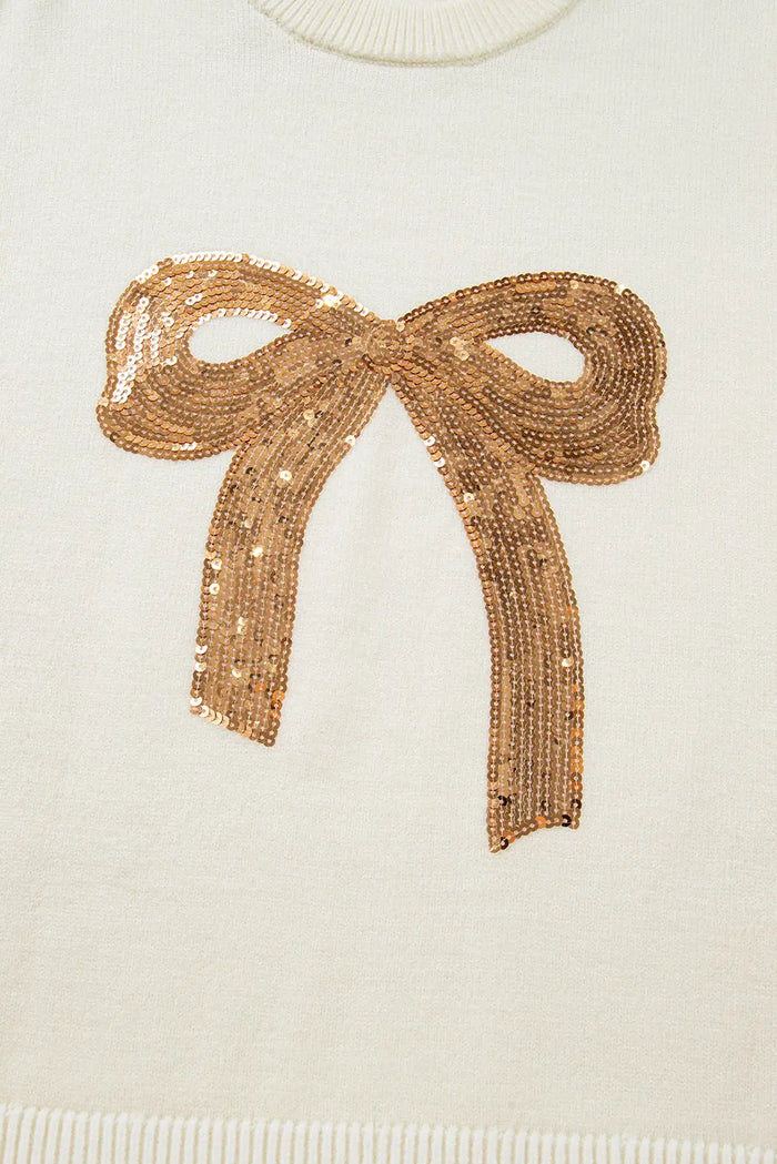 Sequinned Bow Graphic Christmas Holiday Sweater - Sweaters & Cardigans/Sweaters