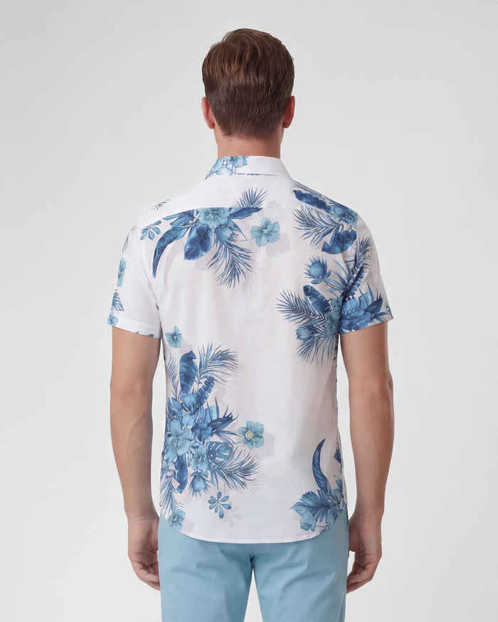 SERGIO MALI FLORAL WHITE MENS LINEN PRINTED SHIRT