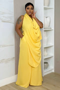 Shaunteria Draped Halter Wide Leg Pant Set - Yellow