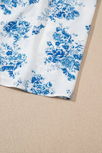 Sky Blue Floral Print Shirred Knot Shoulder Sleeveless Long Dress - Dresses/Maxi Dresses
