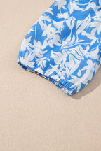 Sky Blue Floral V Neck Puff Short Sleeve Flowy Long Dress - Dresses/Maxi Dresses