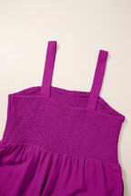 Smocked Square Neck Sleeveless Wide Leg Jumpsuit with Pockets – Purple