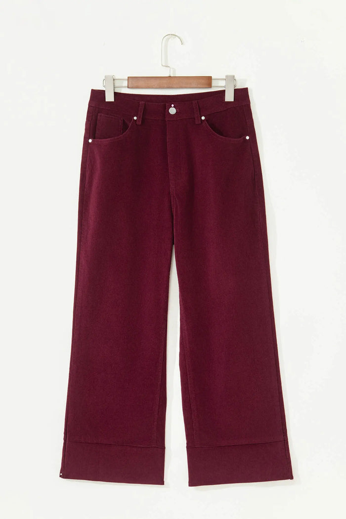 Soft Corduroy High Waist Wide Leg Trousers - Bottoms/Pants & Culotte