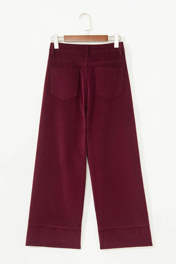 Soft Corduroy High Waist Wide Leg Trousers - Bottoms/Pants & Culotte
