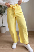 Solid Color Grommet Detail Knot Waist Barrel Jeans – Yellow
