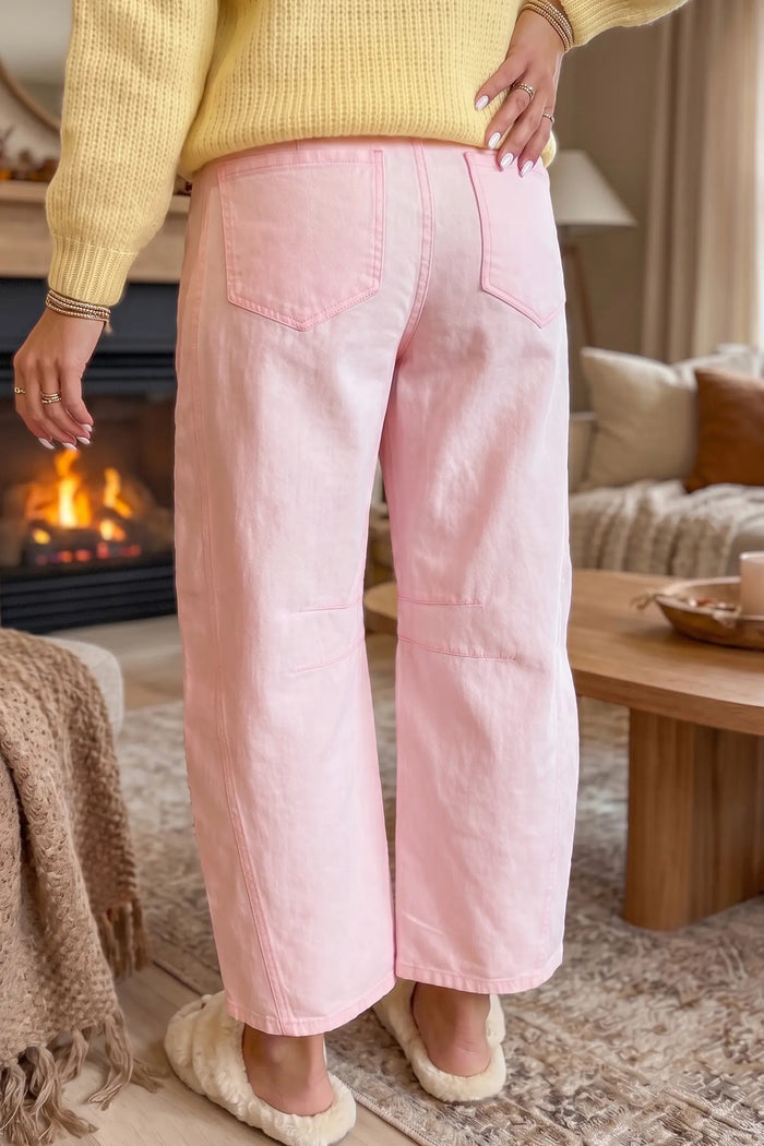 Solid Color Grommet Detail Knot Waist Barrel Jeans – Yellow