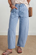 Solid Color Square Patch Pocket Ankle-length Barrel Jeans – Beau Blue